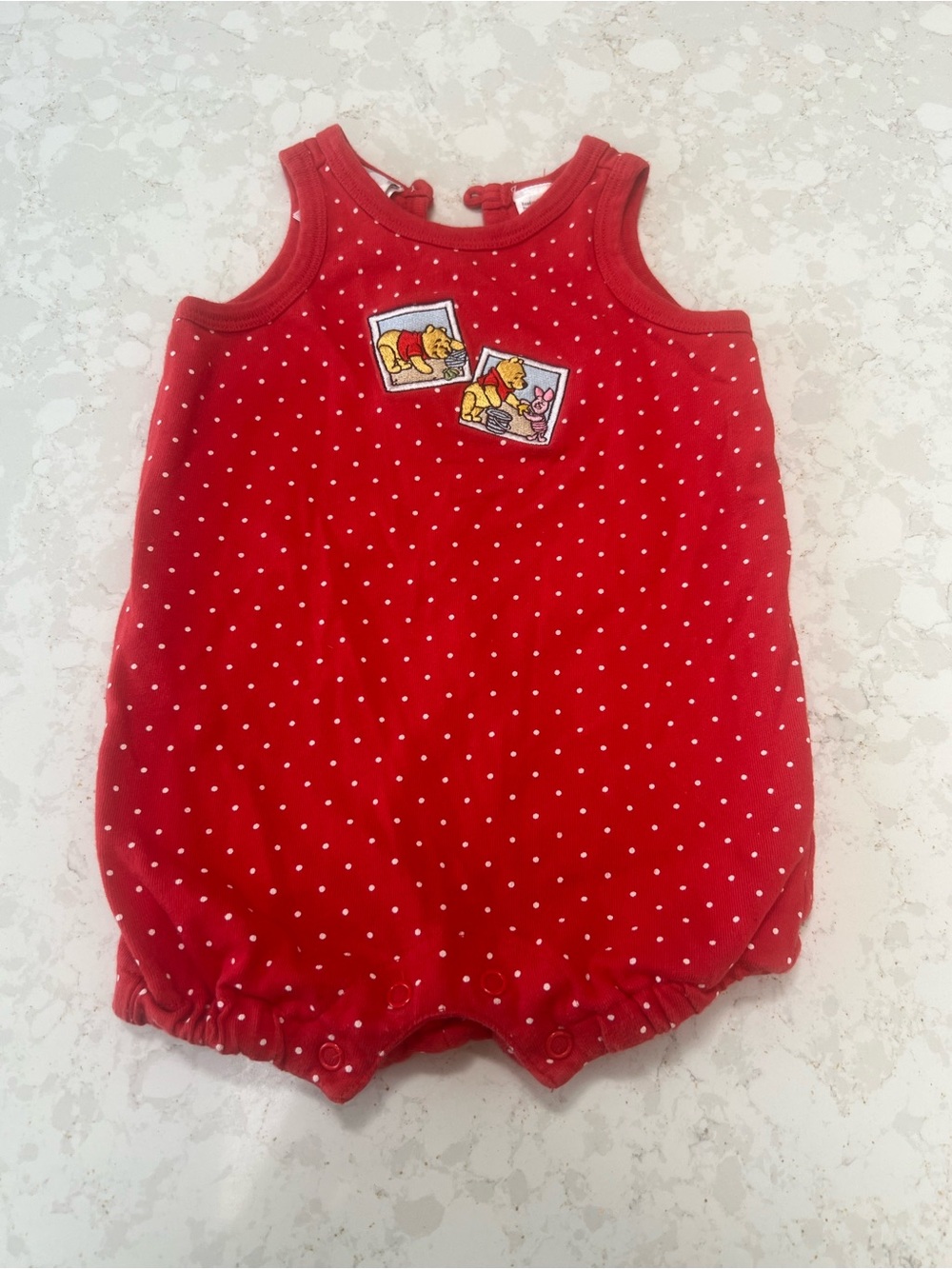 Disney Red Polka Dot Baby Romper with Pooh Bear